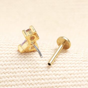 Sterling Silver Double Lilac Crystal Piercing Earring In Gold, 2 of 2