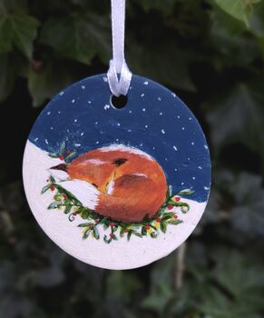 Hand Painted Sleeping Fox Christmas Tree Decoration, 2 of 3