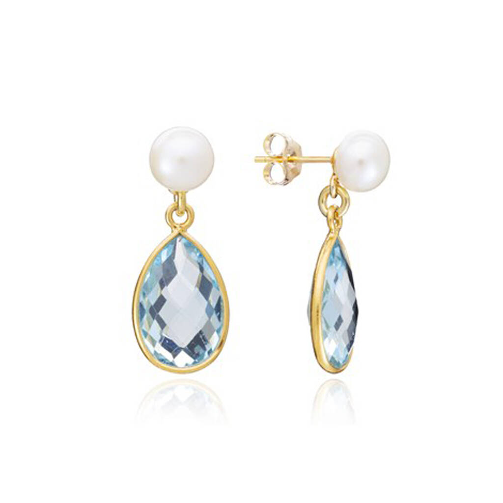 Blue Topaz Drop Earrings With Pearl By Argent of London ...