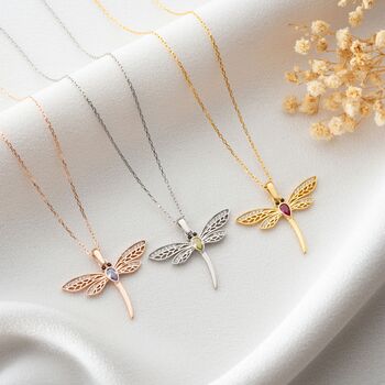 Dragonfly Necklace With Birthstone In Sterling Silver, 2 of 9