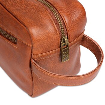 'Stanley' Men's Leather Wash Bag In Cognac, 6 of 8