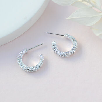 Small Open Textured Silver Hoops, 2 of 4