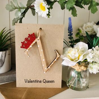 Personalised Valentines Wooden Letter Card Queen Crown, 4 of 7