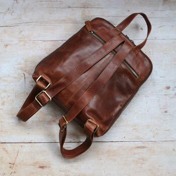 Leather Backpack With Pocket, Brown, 3 of 5