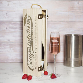 Graduation Champagne Bottle Box And Glass Gift Set, 2 of 3