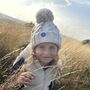 Kids Oatmeal Cable Knit Reflective Super Bobble Hat, thumbnail 4 of 4