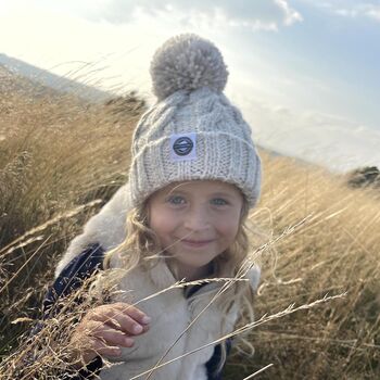 Kids Oatmeal Cable Knit Reflective Super Bobble Hat, 4 of 4