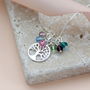 Sterling Silver Family Tree Birthstone Charm Necklace, thumbnail 1 of 7