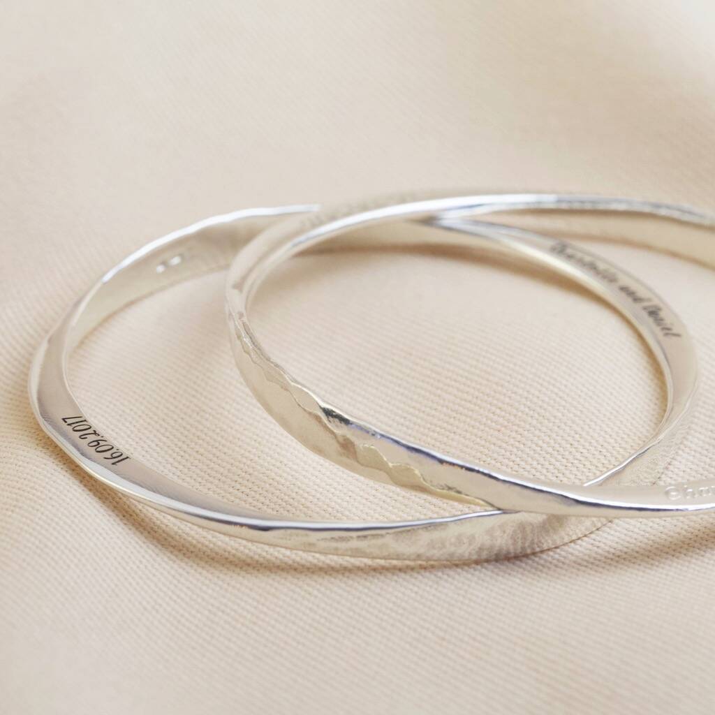 Personalised Hammered Sterling Silver Bangle By Lisa Angel ...