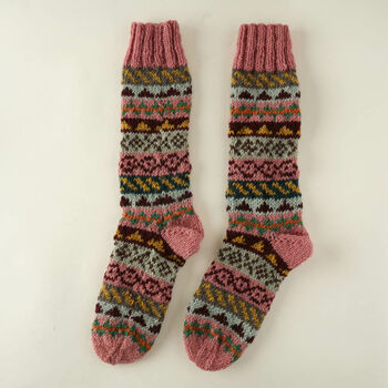 Fair Isle Hand Knitted Wool Socks, 4 of 10