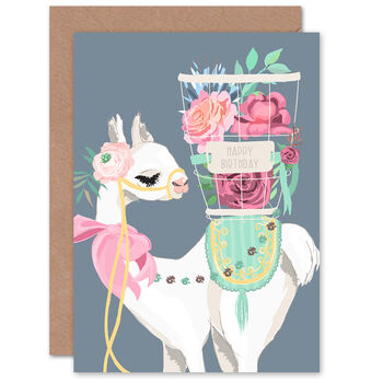 Llama With Bow And Flower Basket Birthday Card, 2 of 4