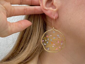 Large Statement Earrings With Forget Me Not And Pink Flowers, 9 of 12