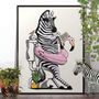 Zebra On The Toilet. Funny Animal Bathroom Poster, thumbnail 1 of 7