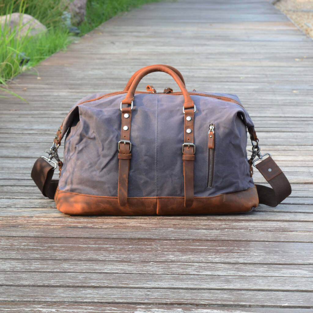 canvas leather travel duffel bag personalised by eazo ...