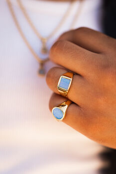 Silver Men's Blue Lace Agate Gemstone Square Signet Ring, 7 of 12