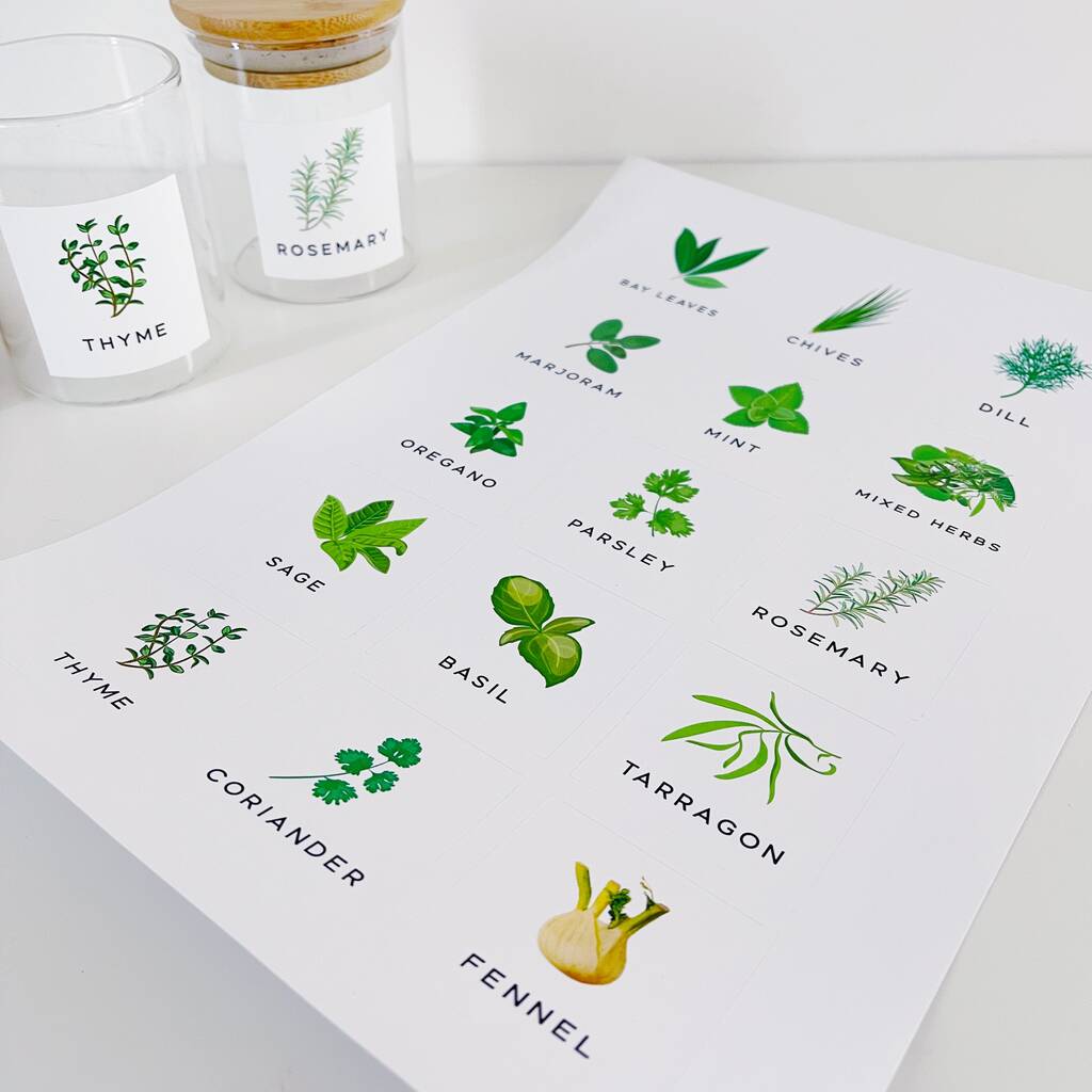 Sheet Of 15 Illustrated Colour Herb Labels, 1 of 8