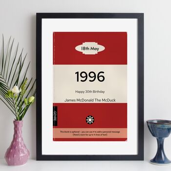 Personalised 30th Birthday Print 1996 Book Cover Gift, 3 of 12