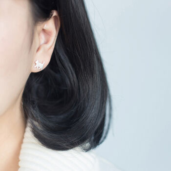 Brushed Sterling Silver Cat Silhouette Stud Earrings, 2 of 6