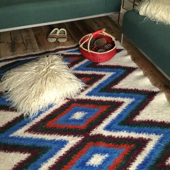 Blue Patchwork Hand Woven Wool Rug, 6 of 9