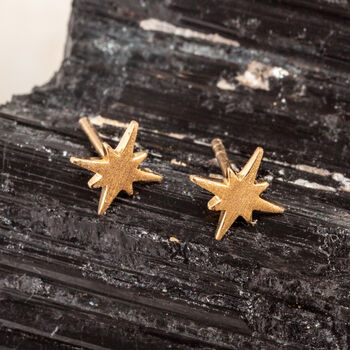 Brushed Gold Plated Vermeil North Star Stud Earrings, 6 of 7