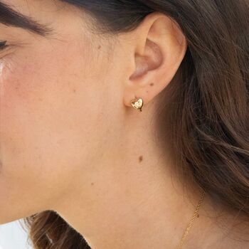 18ct Gold Plated Starburst Cz Heart Huggie Hoop Earrings, 3 of 7