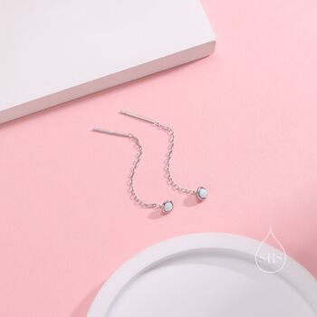 4mm White Opal Dot Threader Earrings In Sterling Silver, 6 of 9