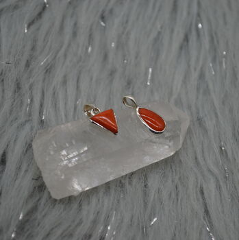 Red Coral Silver Pendant Necklace: Dainty Gemstone, 2 of 6
