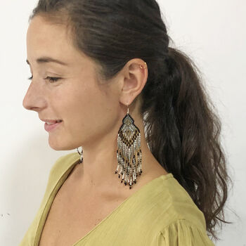 Fair Trade Glass Bead Shoulder Grazer Dangle Earrings, 5 of 5