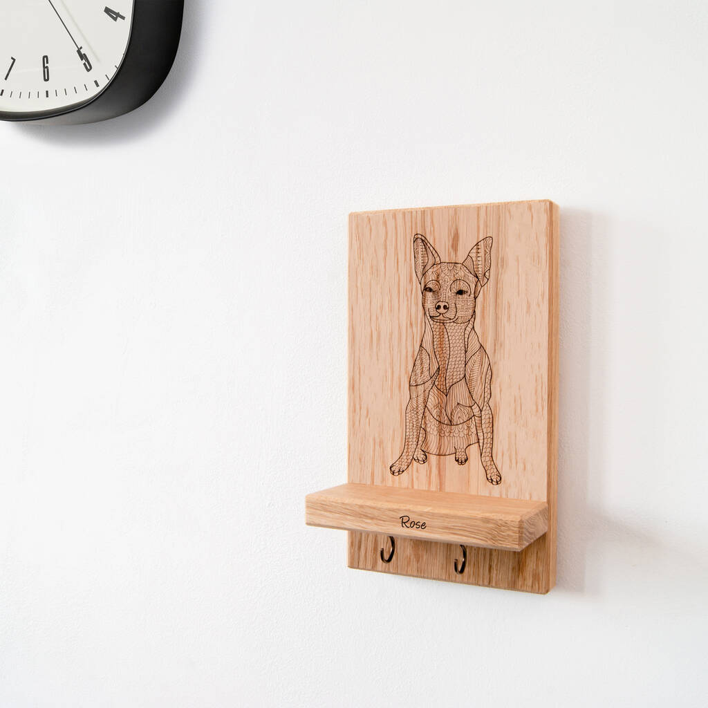 Personalised Solid Oak Chihuahua Dog Lead Holder, 1 of 4