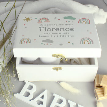 Personalised Rainbow Baby Girl Keepsake Box, 2 of 5