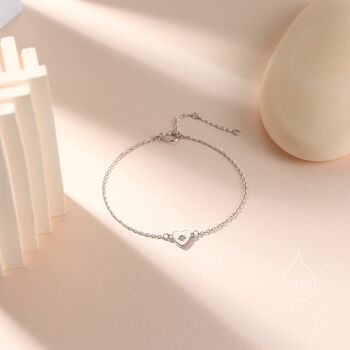 Sterling Silver Tiny Heart With Starburst Cz Bracelet, 5 of 12