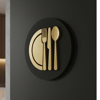 Kitchen Door Sign In Matte Black Acrylic With Raised Plate And Cutlery Design, 4 of 5
