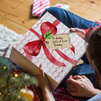 Personalised Wooden Christmas Eve Gift Box With Red Bow And Personalised Tag, 3 of 5