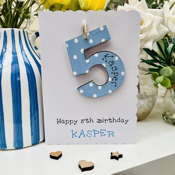 Personalised 5th Birthday Card Wooden Number Gift, 5 of 6