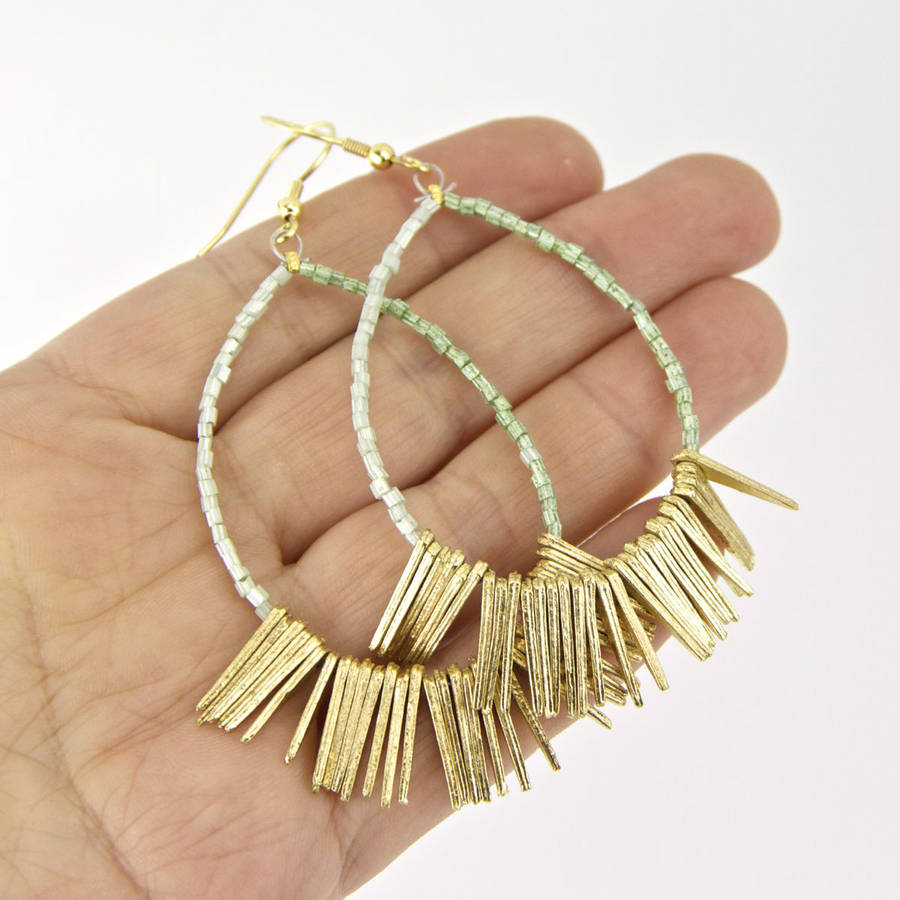 Green fringe earrings Clearance