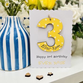 Personalised 3rd Birthday Card Wooden Number Gift, 3 of 4