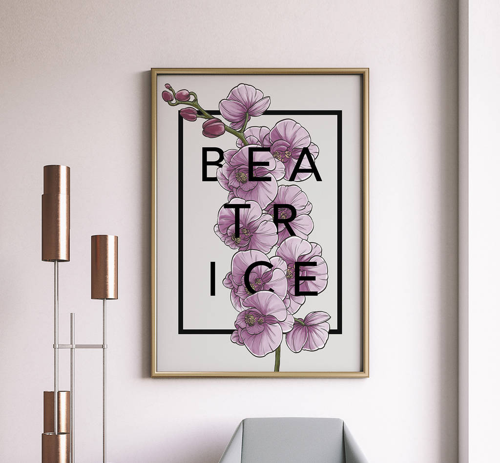 Personalised Orchid Botanical Flower Print, 1 of 8