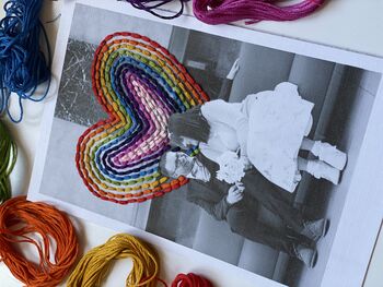 Personalised Hand Embroidered Rainbow Heart Couple Photo, 9 of 9