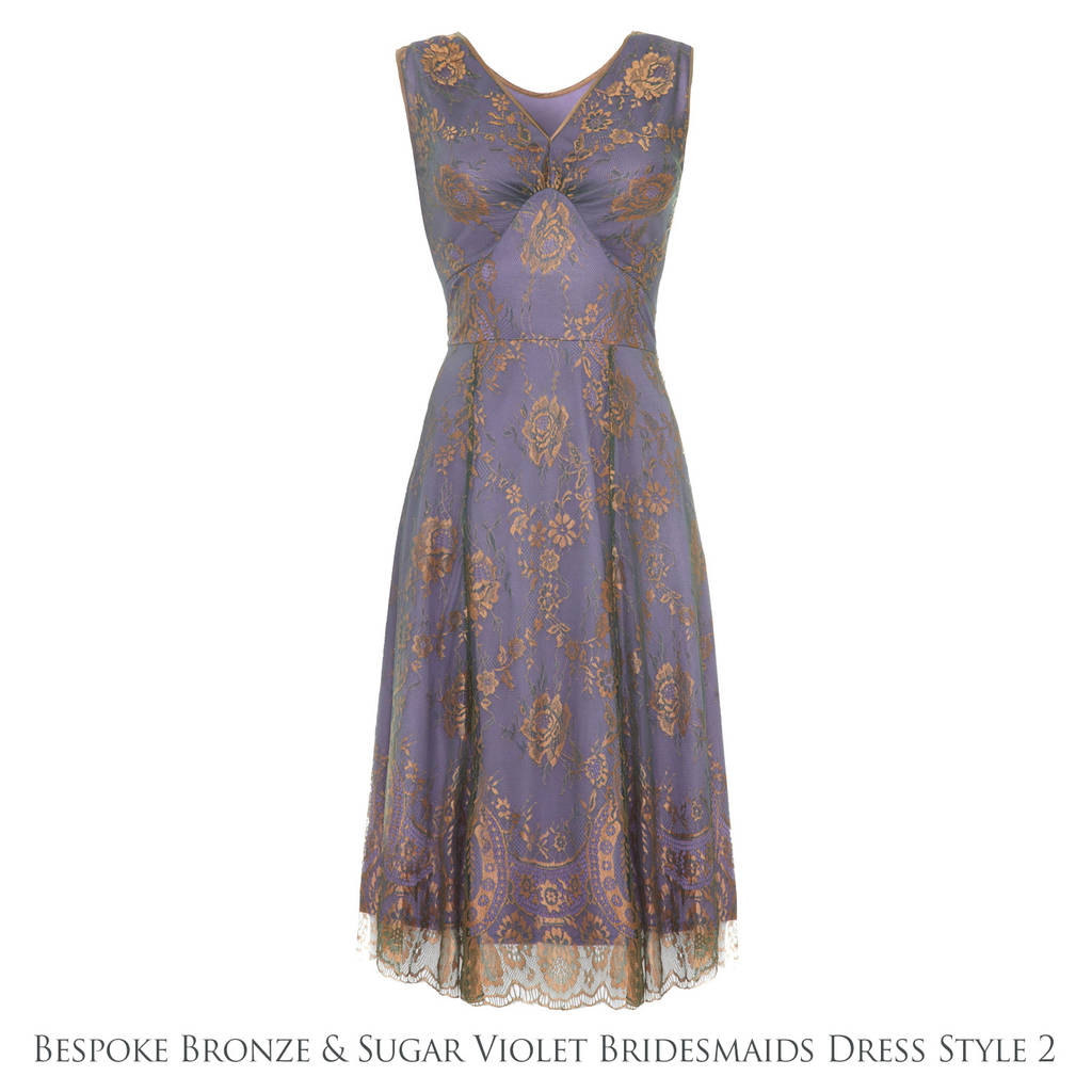 Bespoke Lace Bridesmaid Dresses In Bronze And Violet By Nancy Mac ...