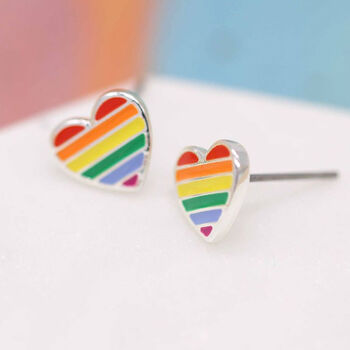 Silver Plated Heart Stud Earrings With Rainbow Enamel, 2 of 3