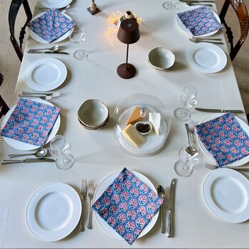 Pair Of Cotton Napkins In Coral Blossom Print, 3 of 5