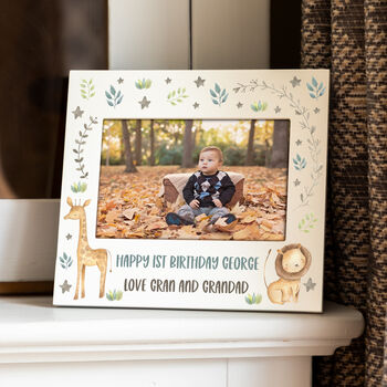 Personalised Jungle Animals Pastel Photo Frame New Baby Gift, 3 of 7