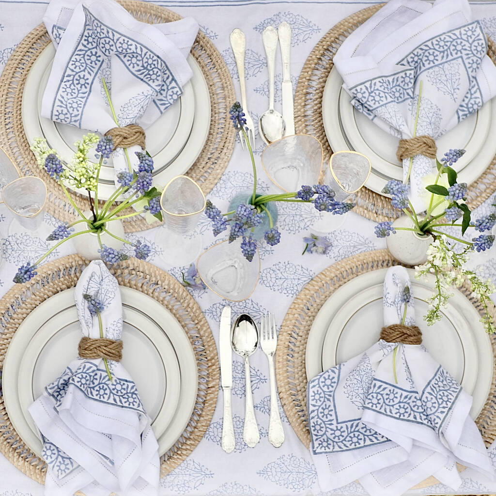 Pair Of Atlantic Blue And White Block Print Napkins By Dress For Dinner ...