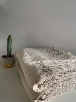 Diamond Design Cream Cotton Bedspread, 3 of 8