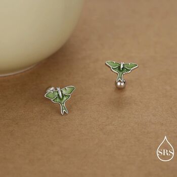 Lunar Moth Enamel Screw Back Earrings In Sterling Silver, 6 of 12