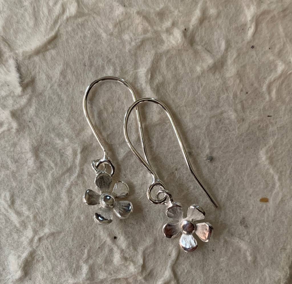 silver flower drop earrings by anne reeves jewellery ...