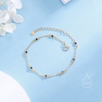 Extra Delicate Sapphire Blue Cz Bezel Bracelet, 7 of 11