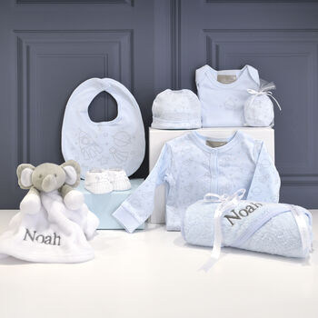 Personalised Towel And Comforter Blue Baby Gift Set, 3 of 11