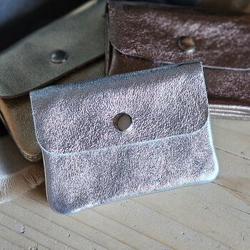 Metallic Leather Button Purse In Silver, 2 of 2