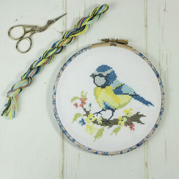 Blue Tit And Blossom Cross Stitch Wall Hanging Kit, 10 of 12